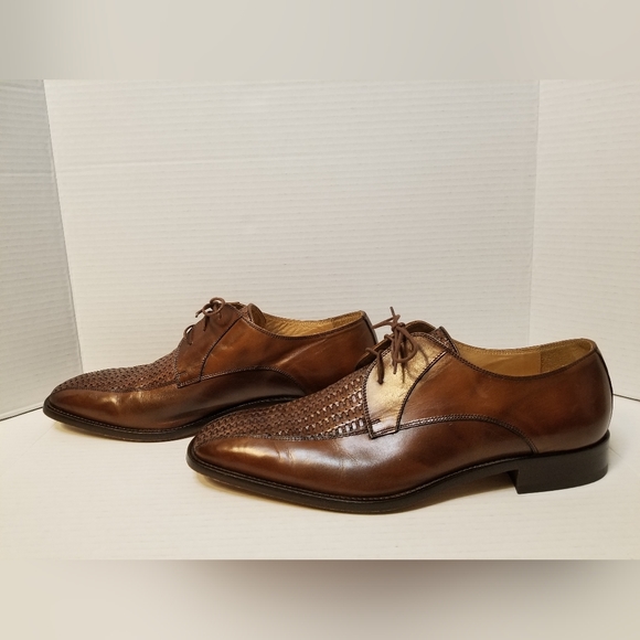 Paul Fredrick Mens Italian Leather Woven Oxford/Derby - Picture 2 of 8